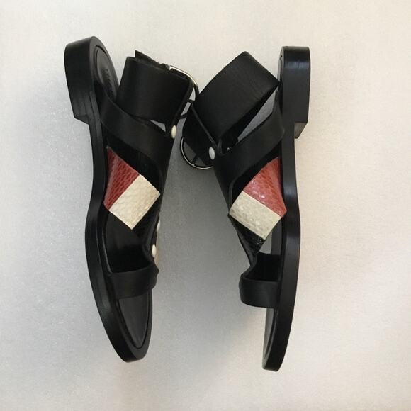 Thakoon Black Leather Sandals with Striped Accent - Picture 5 of 6